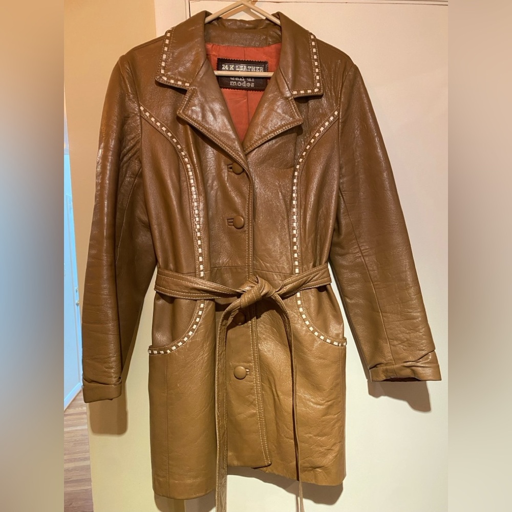 Vintage 24K by Dandi Modes Brown Leather Women's Trench Coat